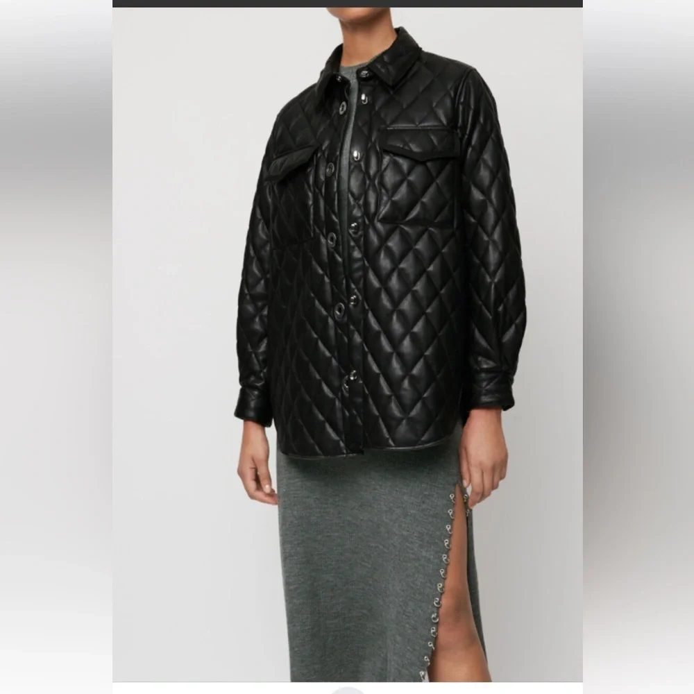 Maje Baneta Quilted Faux Leather Jacket Glossy Solid Black 38 MED/LARGE as is